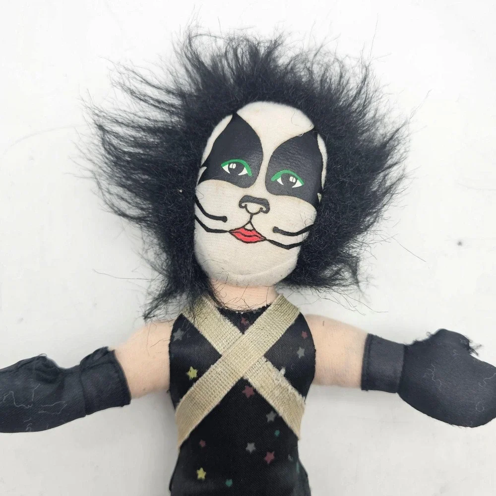 Vintage 2002 Toy Works KISS Peter Criss Catman Plush Doll Black Stars Outfit